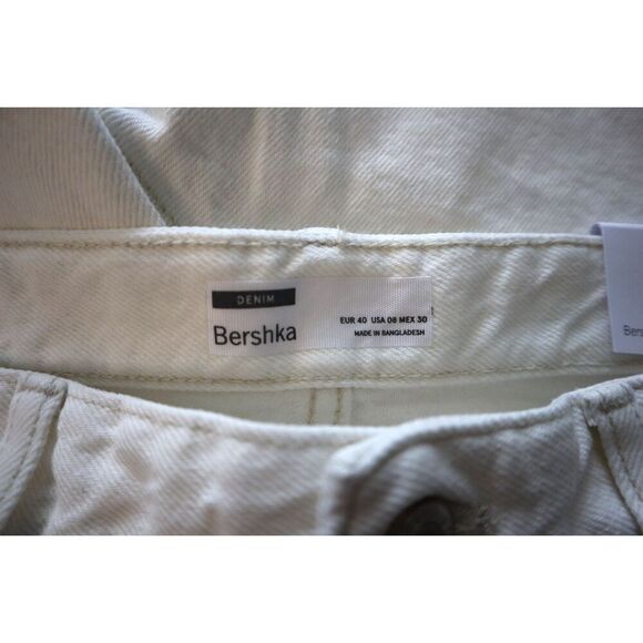 Bershka Women's Sz 40 US 8 White High Waisted Raw Hem Longline Denim Shorts - Picture 6 of 8